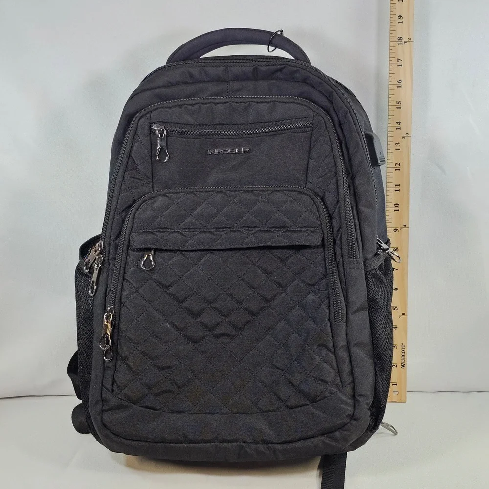 KROSER Laptop Backpack Black Quilted Travel Bag USB Port 18 inch Multi-Pocket